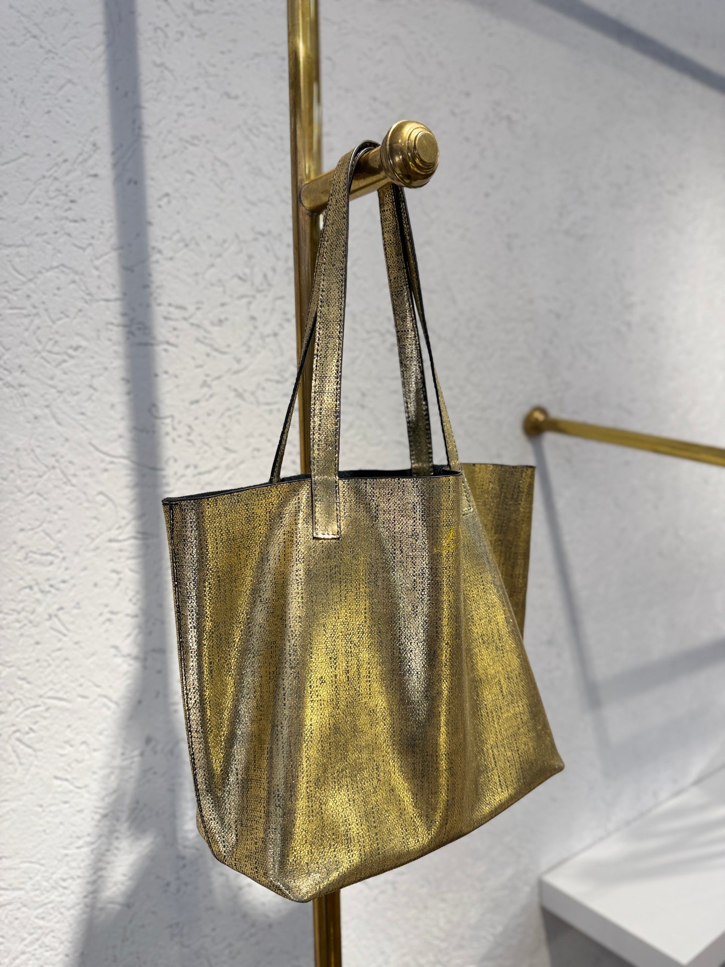 SHOPPING BAG MINI ORO CUADROS