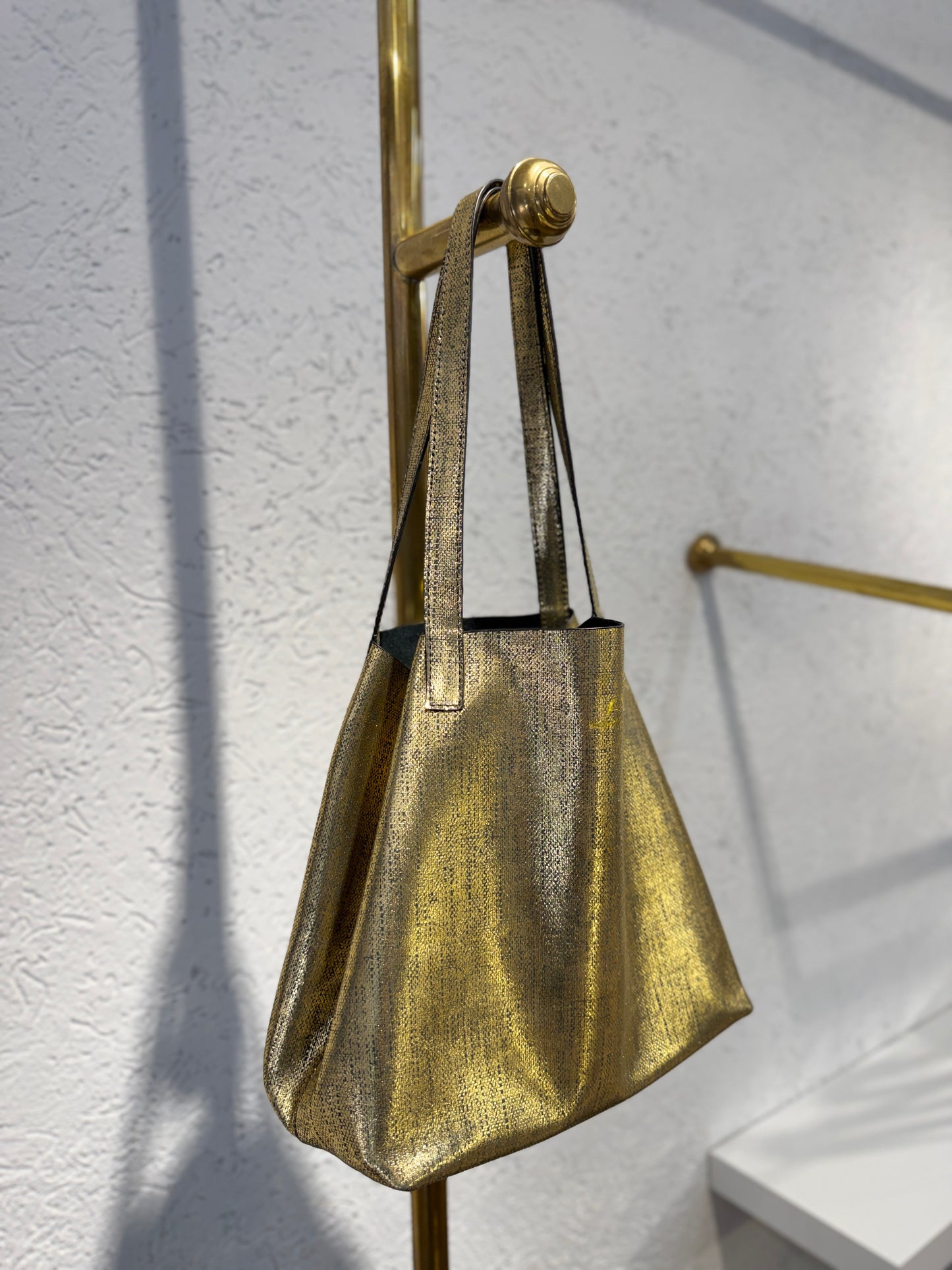 SHOPPING BAG MINI ORO CUADROS