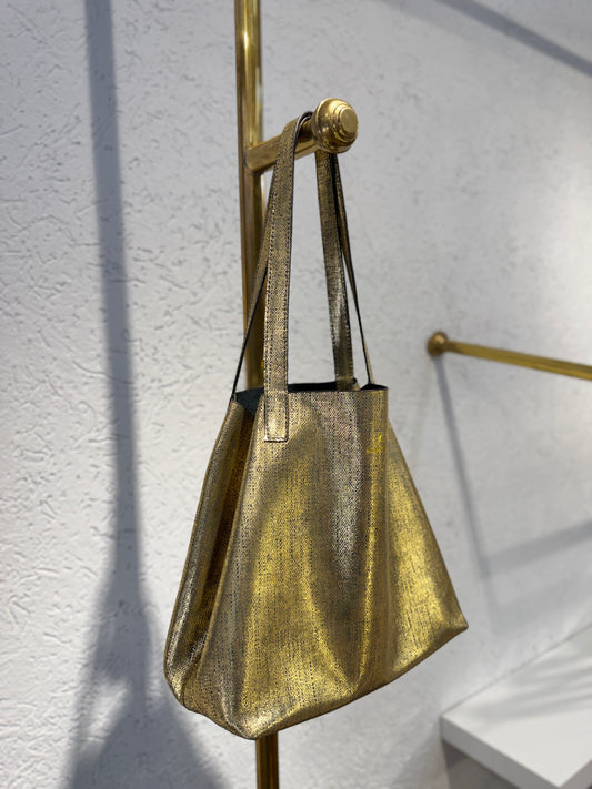 SHOPPING BAG MINI ORO CUADROS