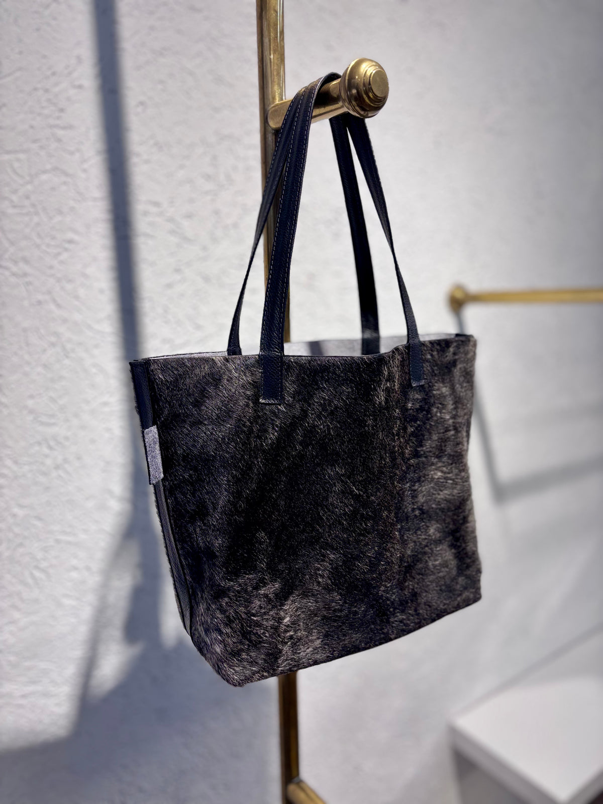 SHOPPING BAG MINI PELO NATURAL NEGRO