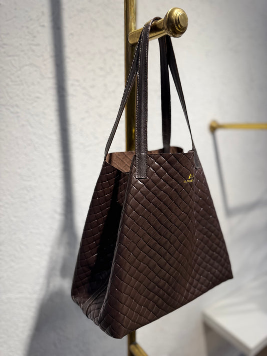 SHOPPING BAG MEDIANO TRENZADO CAFÉ